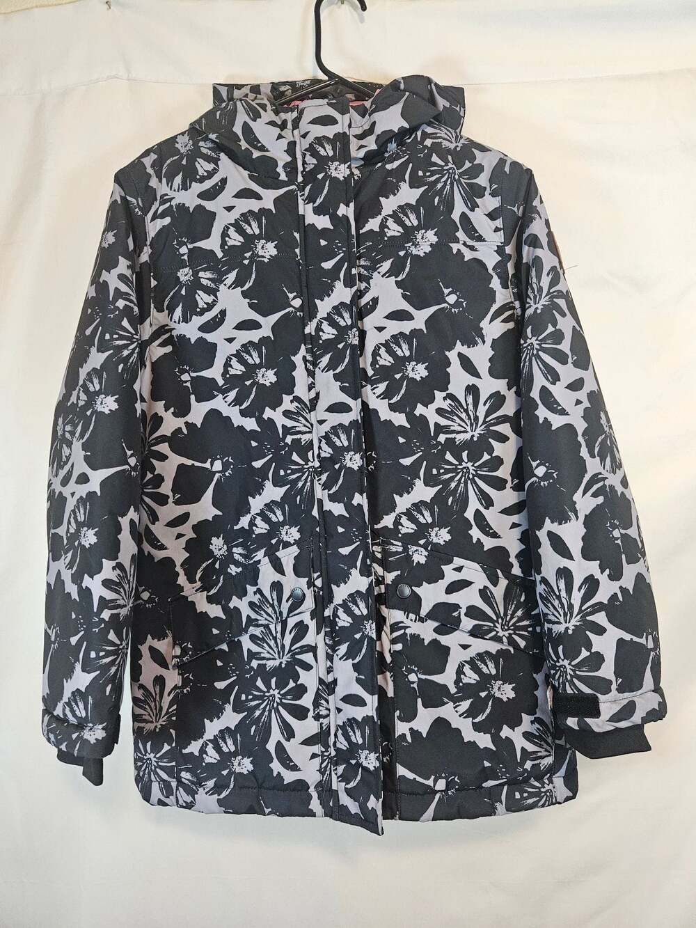 Roxy Girl Floral Print Winter Parka Jacket Size L 14/16 lavender and black